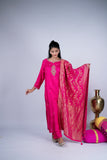Kesariya Noor Embroidered Raw Silk Suit Set with Banarasi Dupatta