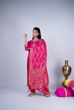 Kesariya Noor Embroidered Raw Silk Suit Set with Banarasi Dupatta