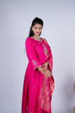 Kesariya Noor Embroidered Raw Silk Suit Set with Banarasi Dupatta