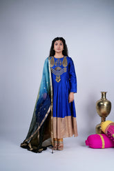 Royal Blue Anarkali Suit Set with Zardozi Yoke
