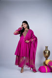 Rani Pink Anarkali Set with Sequin Yoke