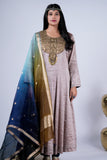 Steel Grey Antique Zardozi Anarkali Suit Set