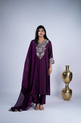 Royal Plum Embroidered Suit Set
