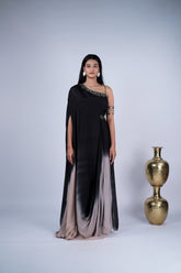Ombre One-Shoulder Asymmetric Sculpted Draped Gown