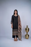 Ajrakh-Inspired Print Charcoal Black Suit Set