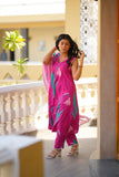 Vibrant Pink Floral Kurta Pant Set with Dupatta