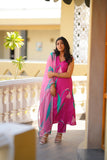 Vibrant Pink Floral Kurta Pant Set with Dupatta