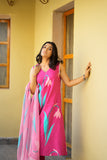 Vibrant Pink Floral Kurta Pant Set with Dupatta