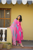 Vibrant Pink Floral Kurta Pant Set with Dupatta
