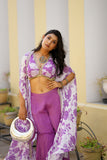 Purple Floral Indo-Western Sharara Set with Cape