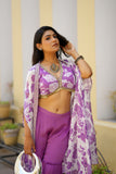 Purple Floral Indo-Western Sharara Set with Cape
