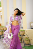 Purple Floral Indo-Western Sharara Set with Cape