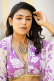 Purple Floral Indo-Western Sharara Set with Cape