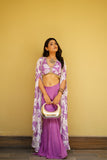 Purple Floral Indo-Western Sharara Set with Cape