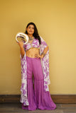 Purple Floral Indo-Western Sharara Set with Cape