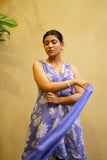 Blue Floral Suit Set with Lace-Detail Kurta & Dupatta