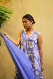 Blue Floral Suit Set with Lace-Detail Kurta & Dupatta