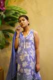 Blue Floral Suit Set with Lace-Detail Kurta & Dupatta
