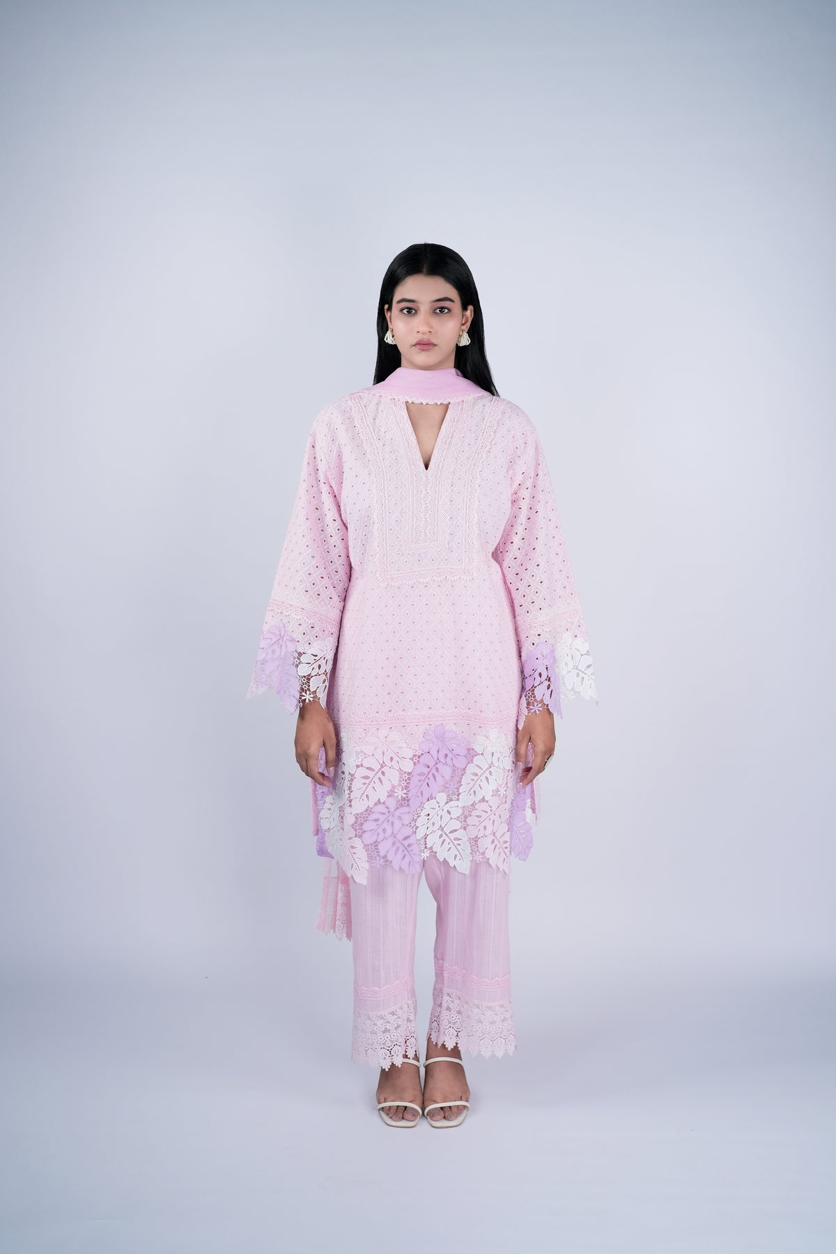 Schiffli Suit Set with Ombré Cutwork