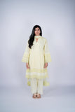 Schiffli Butter Yellow Suit Set with Eyelet Cutwork