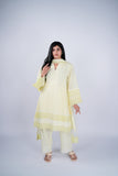 Schiffli Butter Yellow Suit Set with Eyelet Cutwork
