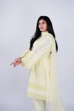 Schiffli Butter Yellow Suit Set with Eyelet Cutwork
