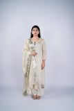 Ivory Gold Tissue Chanderi Suit Set with Gota Leaf Patchwork