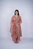 Rose Taupe Mul Chanderi Suit Set with Ivory Floral Threadwork