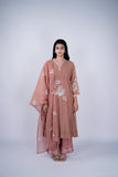 Rose Taupe Mul Chanderi Suit Set with Ivory Floral Threadwork