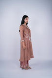 Rose Taupe Mul Chanderi Suit Set with Ivory Floral Threadwork