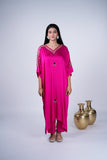 Fuchsia Kaftan Co-Ord Set with Embellished V-Neckline