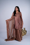 Peplum Suit Set with Gold Beadwork & Kasu Coin Dupatta