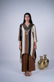 Earthy Striped Crepe Co-ord Set with Sequin Coin V-Yoke & Palazzo