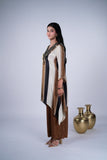 Earthy Striped Crepe Co-ord Set with Sequin Coin V-Yoke & Palazzo