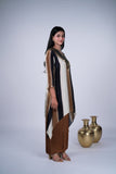Earthy Striped Crepe Co-ord Set with Sequin Coin V-Yoke & Palazzo
