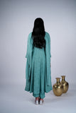 Teal Blue Chanderi Anarkali Suit Set With Floral Butti