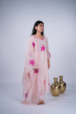 Mul Chanderi Suit Set with Fuchsia Rose Appliqué & Organza Dupatta