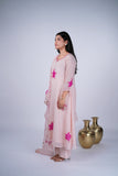 Mul Chanderi Suit Set with Fuchsia Rose Appliqué & Organza Dupatta