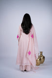 Mul Chanderi Suit Set with Fuchsia Rose Appliqué & Organza Dupatta