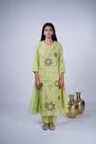 Chanderi Suit Set with Hand-Embroidered Floral Appliqué