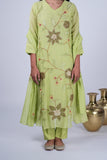 Chanderi Suit Set with Hand-Embroidered Floral Appliqué