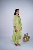Chanderi Suit Set with Hand-Embroidered Floral Appliqué