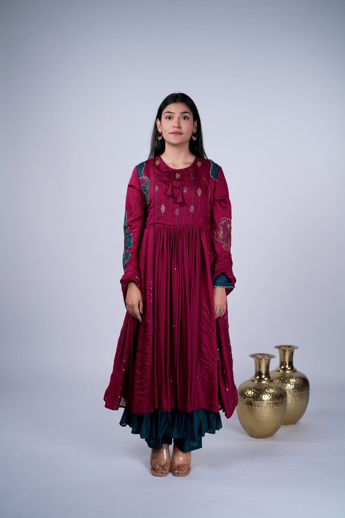 Anarkali Suit Set with Appliqué & Sequin Threadwork