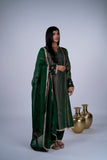 Tissue Anarkali Suit Set with Appliqué Dupatta & Gold Fringe Lace