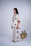 Ivory Crepe Co-ord Set with Bandhani-Print, Cowrie Shell Yoke & Palazzo