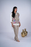 Linen Co-ord Set with Floral Embroidered Side-Tie Vest