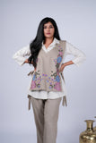Linen Co-ord Set with Floral Embroidered Side-Tie Vest