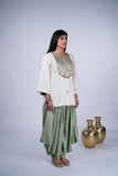 Co-ord Set with Metallic Work Yoke & Draped Dhoti Pants