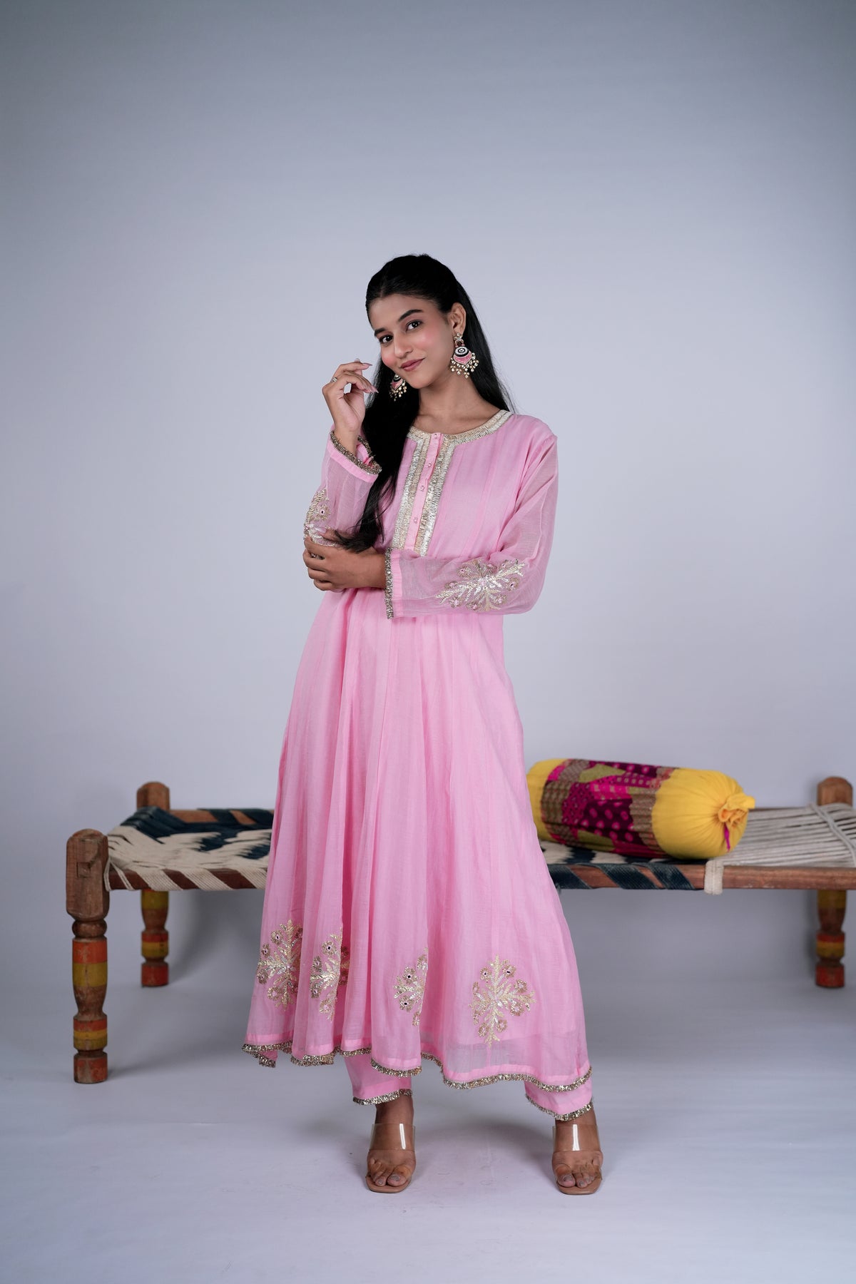 Chanderi Gota Anarkali Suit Set with Dupatta