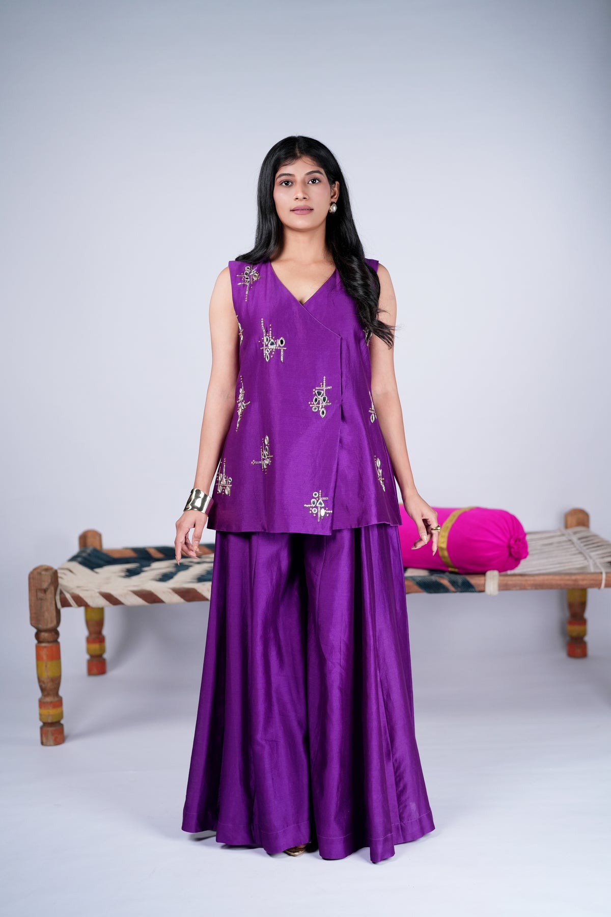 Festive Purple Mirror Work Palazzo Set